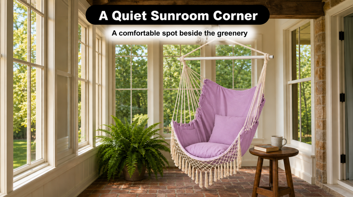 Boho Macrame Hammock Chair with Fringe, 2 Cushions & Side Pocket - fit and scale image 6