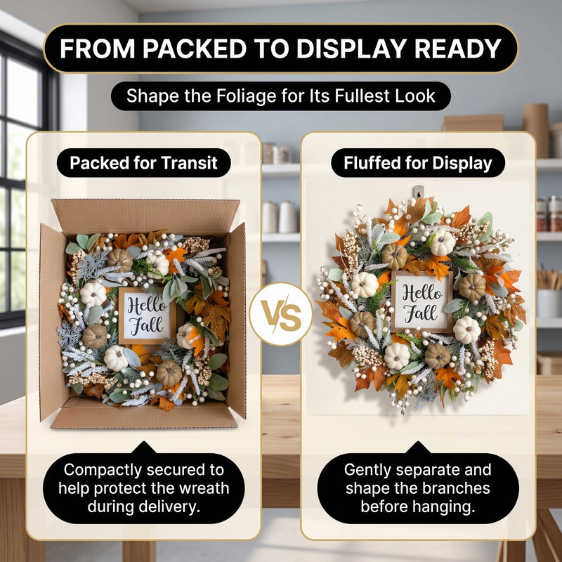 PUMPKIN WREATH FOR FRONT DOOR – FALL FARMHOUSE DÉCOR - 6