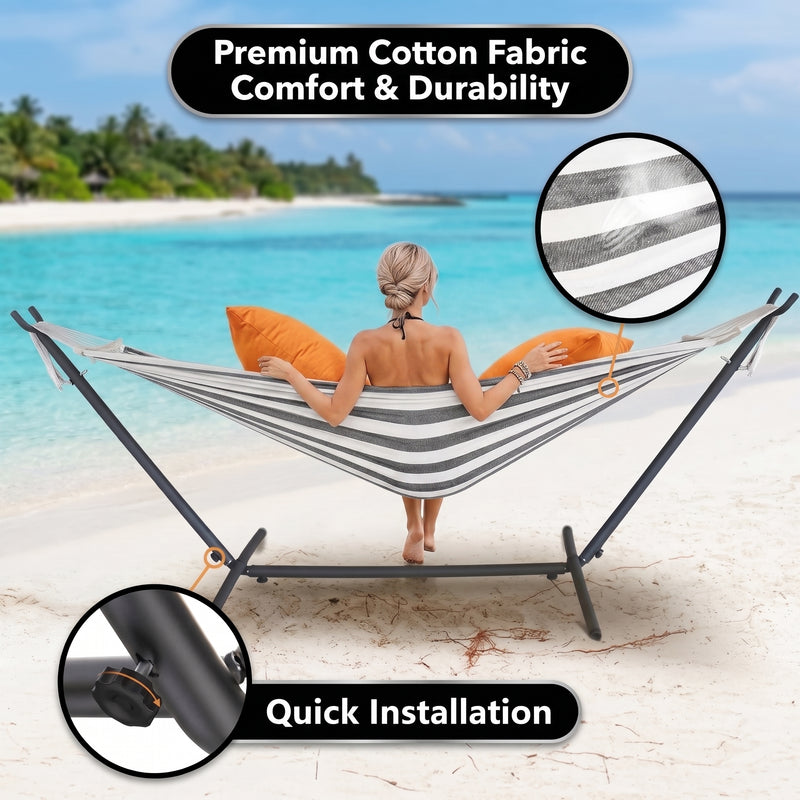 Double Hammock with Stand – Portable, Adjustable & 600lb Capacity for Indoor & Outdoor - 6