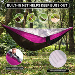 DOUBLE CAMPING HAMMOCK WITH REVERSIBLE BUG NET – 2 PERSON, 660 LB - 6