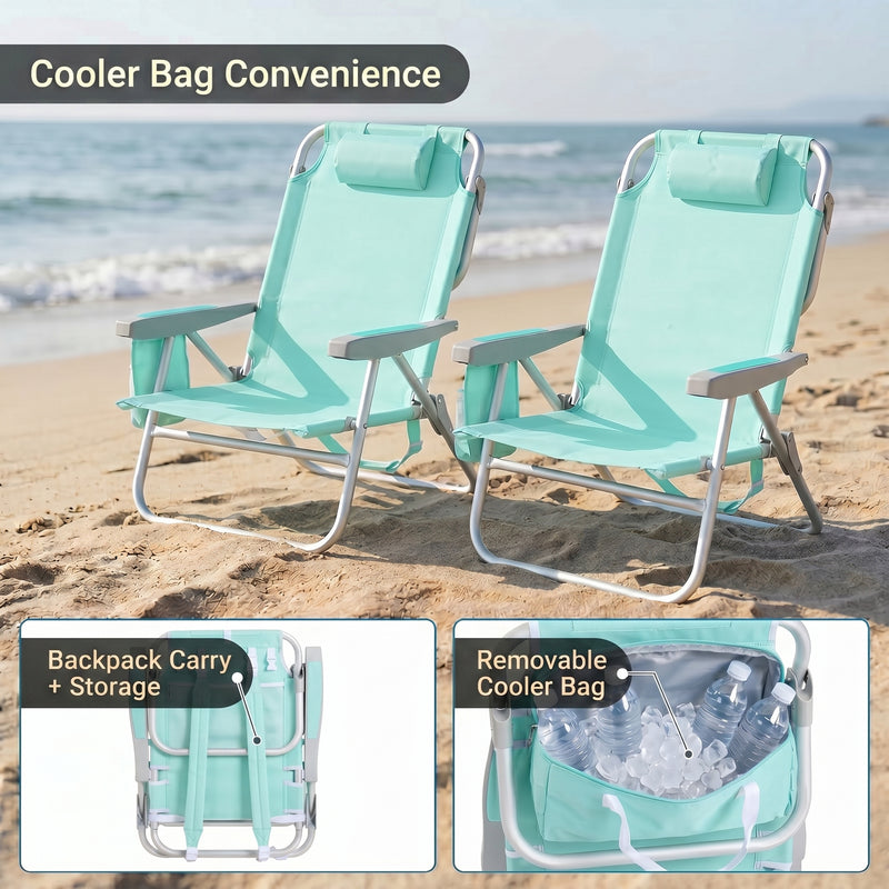Big & Tall XL 300 to 500 lbs Reclining Backpack Beach Chair – 2 Pack - 6