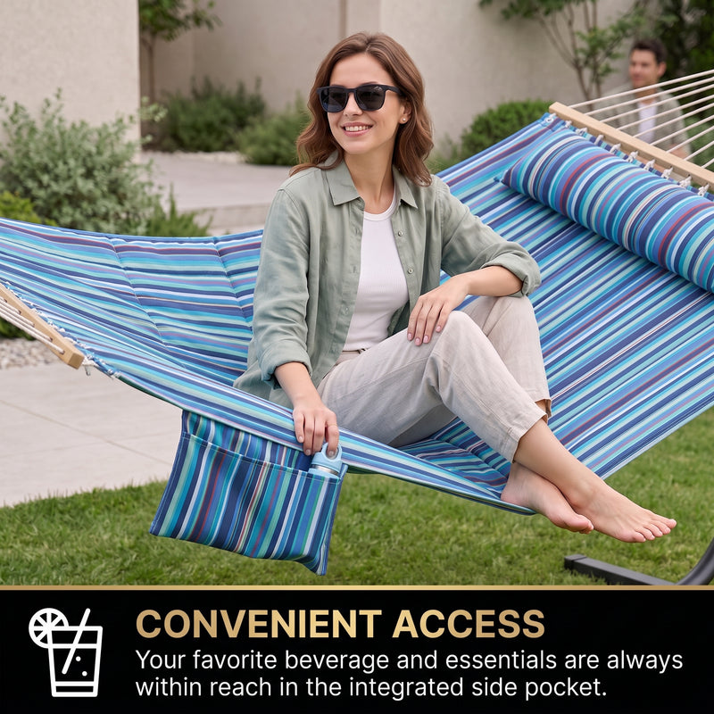 Outdoor Double Hammock with Stand for 2 – Heavy Duty Steel Frame, Pillow Included - 6