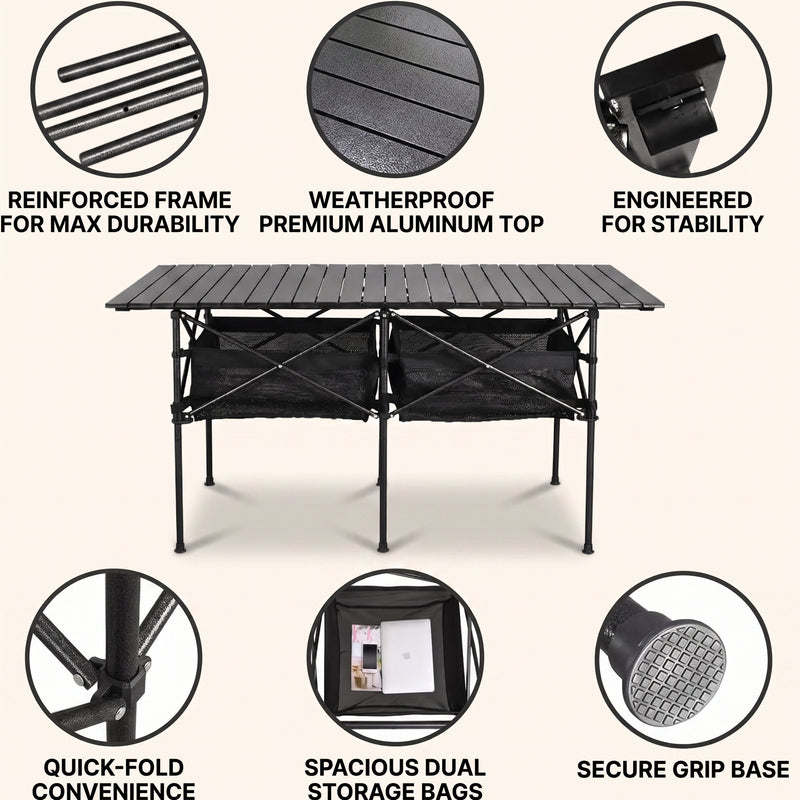 Aluminum Folding Camping Table – Portable Roll-Up with Carry Bag - 6