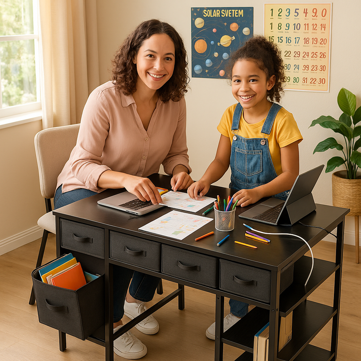 PowerStation Pro 47" Computer Desk with 7 Drawers & Smart Power Hub – Black Gaming Workstation