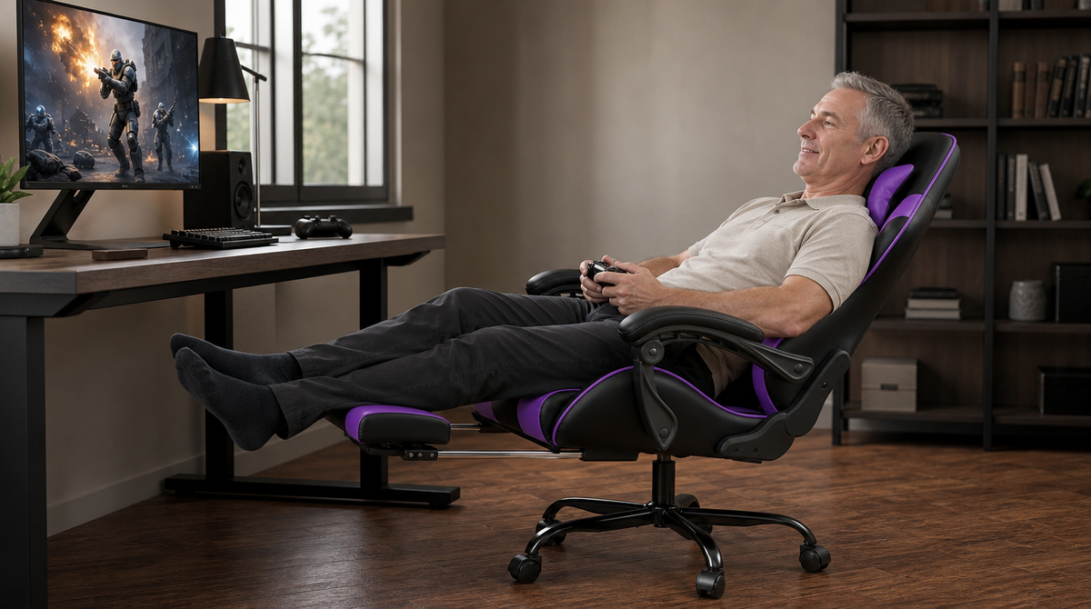 Reclining Gaming Chair with Footrest, Lumbar Support & 360° Swivel - image 6
