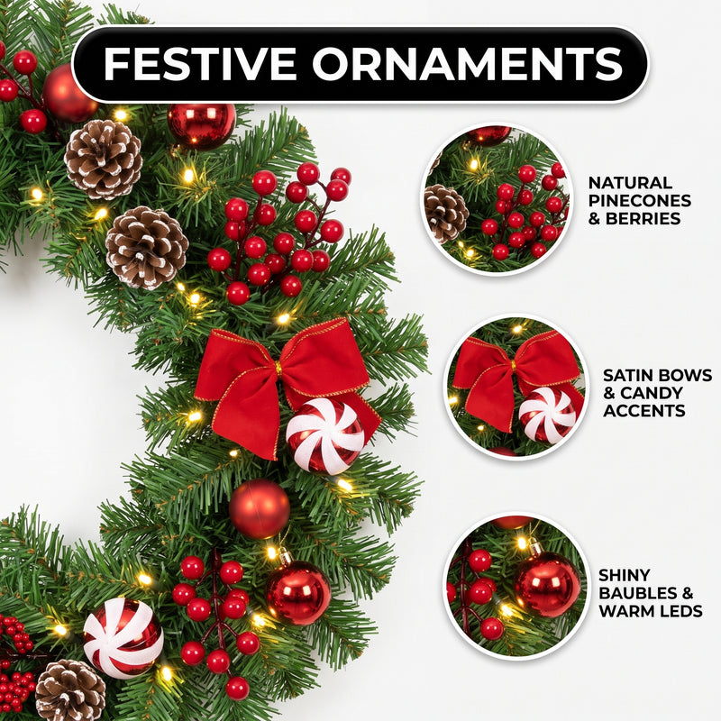 CHRISTMAS GARLAND WITH LIGHTS – PRE-LIT HOLIDAY GREENERY - 6