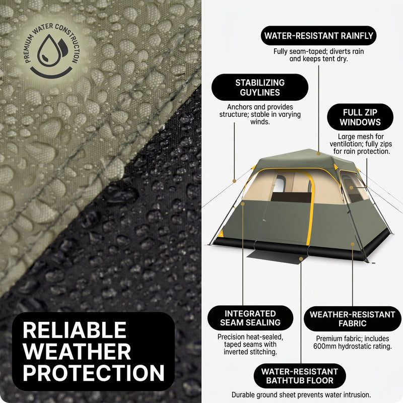 4-6 PERSON INSTANT CABIN CAMPING TENT – WATERPROOF FAMILY TENT WITH RAINFLY & CARRY BAG - 6