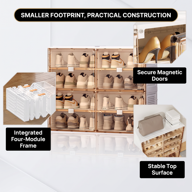 Foldable Shoe Cabinet with Doors – Slim Entryway Shoe Storage Organizer - 6