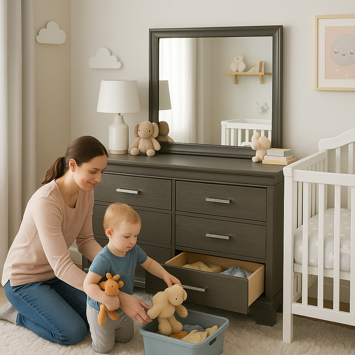 Modern 6 Drawer Dresser made with Wood in Gray