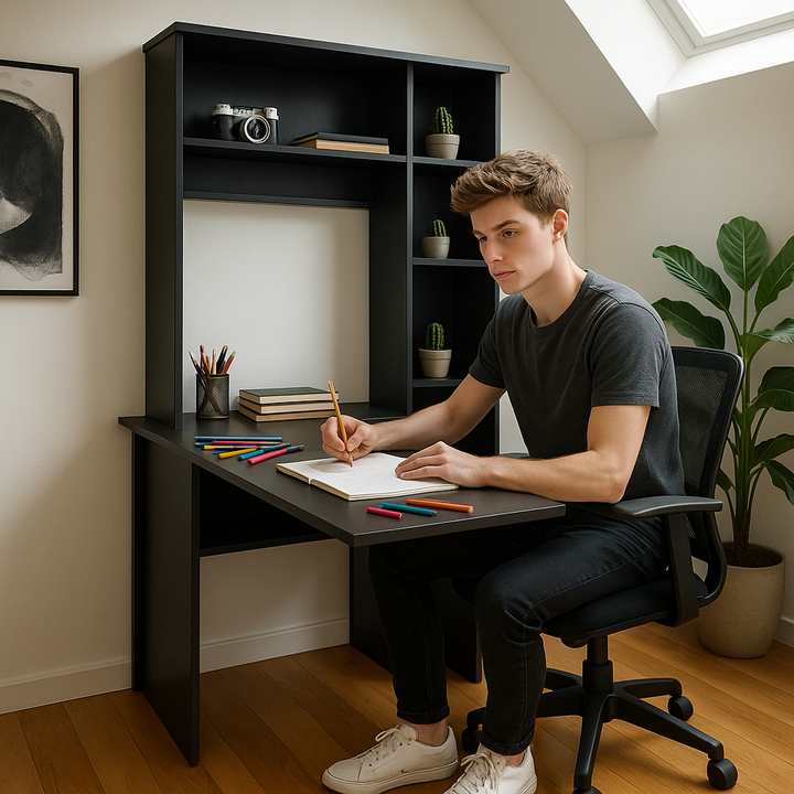 Zeno Executive Pro 43" Black Computer Desk with Hutch – Elevate Your Professional Workspace