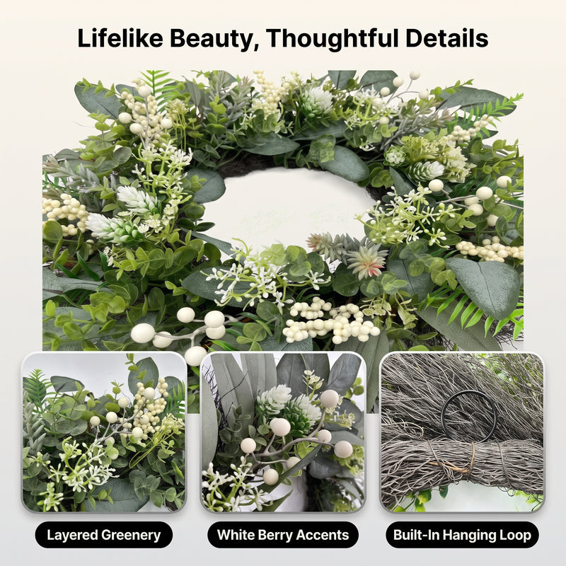 EUCALYPTUS WREATH FOR FRONT DOOR – FARMHOUSE GREENERY DÉCOR - 6