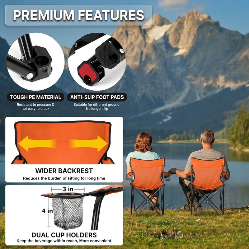 2 Pack Folding Camping Chairs with Cup Holders & Carry Bags - 6