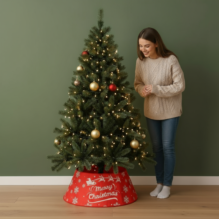 Christmas Tree Stand Cover 22Inch Round Tree Floor Mat Shimmer Tree Cover Mat Sequin Glitter Tree Skirts Vintage Tree Cover