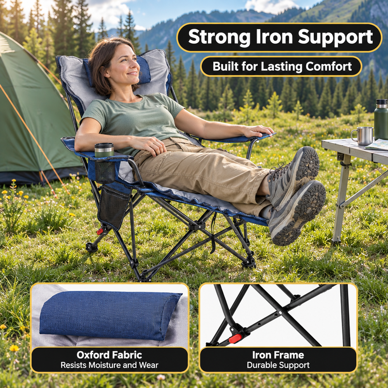 Premium Reclining Camping Chair with Footrest & Headrest – 4-Position Adjustable Recline - 6