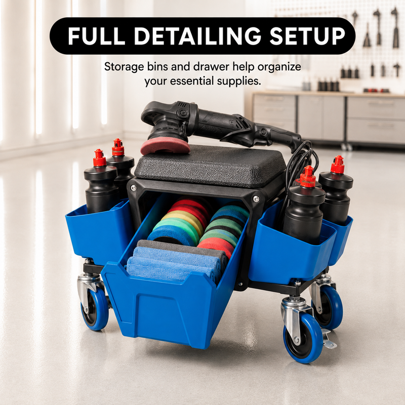Mobile Mechanic Toolbox Seat with Drawers - Rolling Mechanic Stool with Sliding Tool Tray, Shop Stool with Wheels for Garage & Workshop, Auto Repair - 6