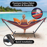 Double Hammock with Stand – Portable, Adjustable & 600lb Capacity for Indoor & Outdoor - 6