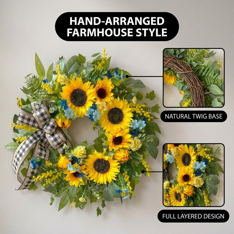SUNFLOWER WREATH FOR FRONT DOOR – SUMMER FLORAL PORCH DÉCOR - 6
