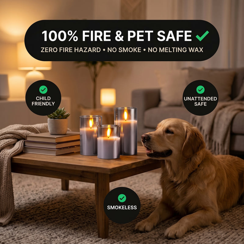 Flameless Candles with Remote & Timer – Glass Pillar Set of 3 - 6