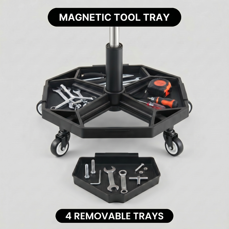 360° Swivel Pneumatic Mechanic Stool — 300–330 lbs Capacity, Padded Seat | Trufairs - 6