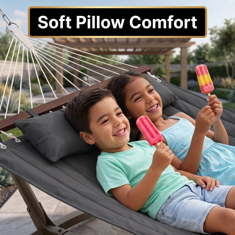 2-Person Quilted Outdoor Hammock 12FT – Double Layer with Pillow & Storage - 6