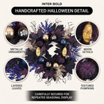 HALLOWEEN WREATH WITH LIGHTS FOR FRONT DOOR – PRE-LIT PUMPKIN, WITCH & GOTHIC PORCH DÉCOR - 6