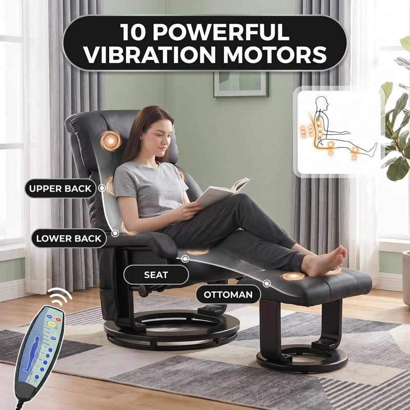 Manual Swivel Recliner with Ottoman, Massage & Heat - 6