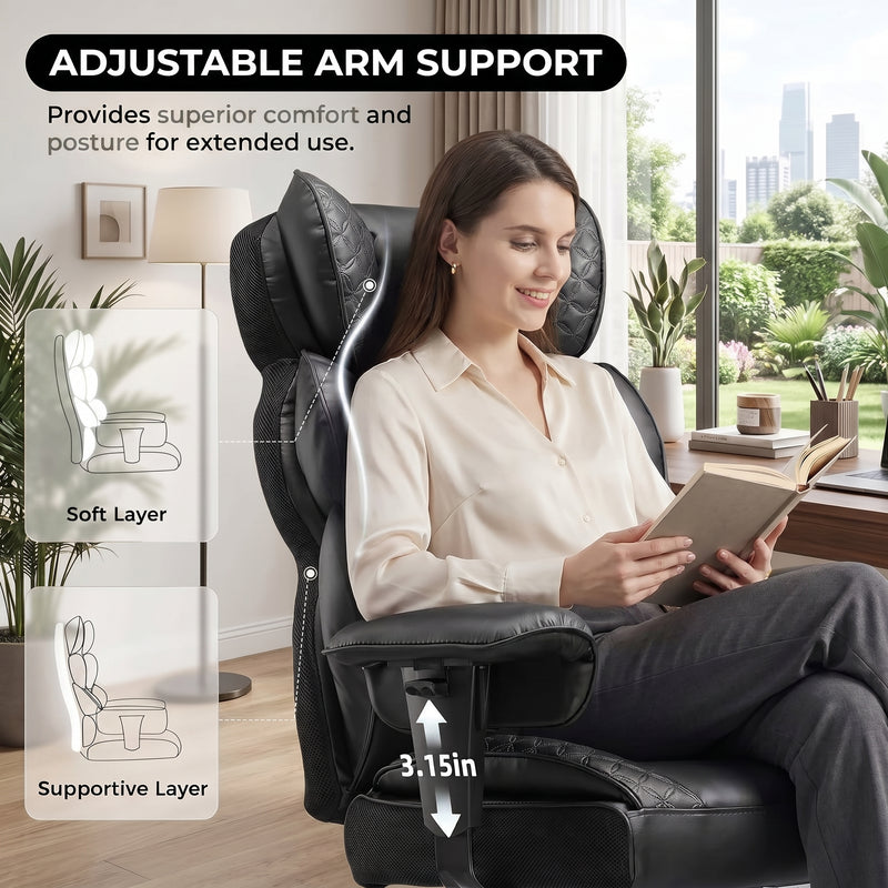 Big & Tall Office Chair with Footrest – Reclining Ergonomic Executive Chair, Wide Memory-Foam Seat, Adjustable Height - 6