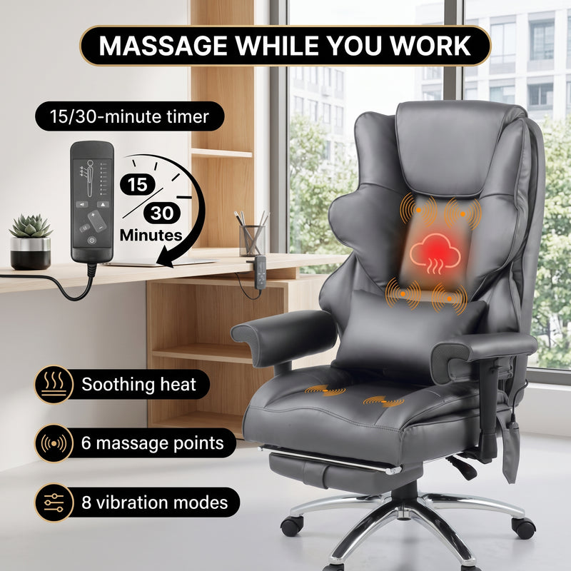 Executive Office Chair with Heat and Massage – High Back Reclining PU Leather Desk Chair with Footrest - 6