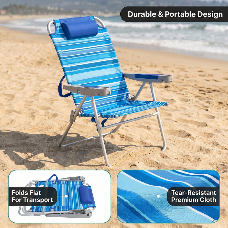 17" Big & Tall Oversized Beach Chairs 2-Pack – Heavy Duty Folding Outdoor Seating - 6