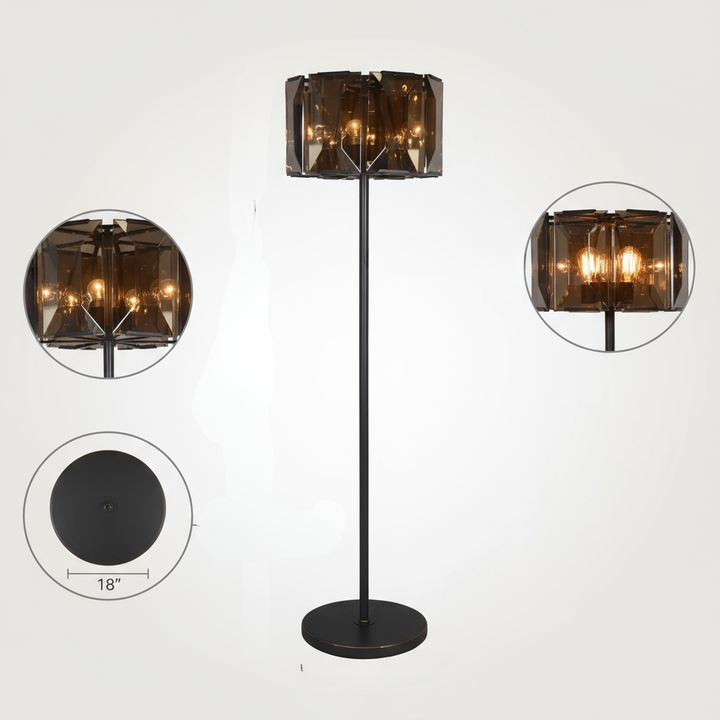 68" Dark Bronze Floor Lamp With Amber Solid Color Beveled Glass Drum Shade