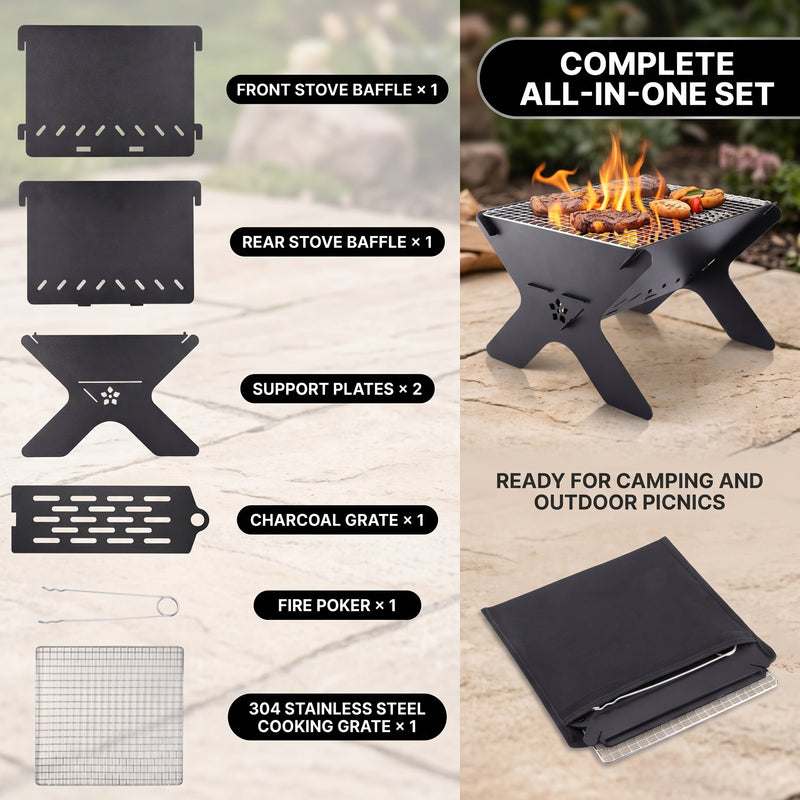 Portable Folding Charcoal Grill & Campfire Fire Pit - 6