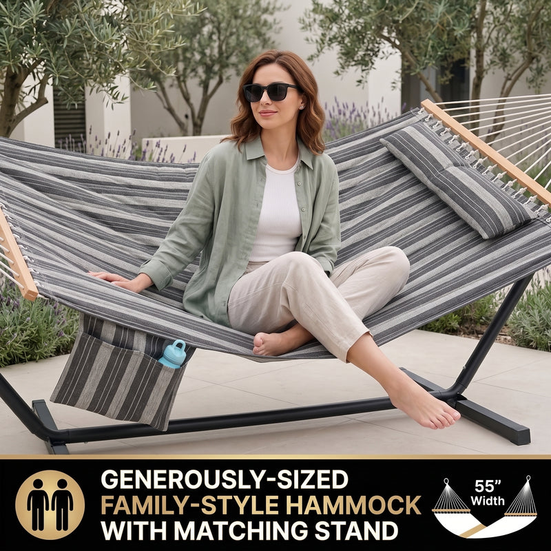 Outdoor Double Hammock with Stand for 2 – Heavy Duty Steel Frame, Pillow Included - 6