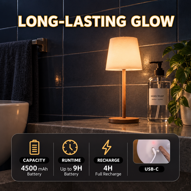 CORDLESS TABLE LAMP – RECHARGEABLE & WATERPROOF FOR SHOWER, BATHROOM AND OUTDOOR USE - 6