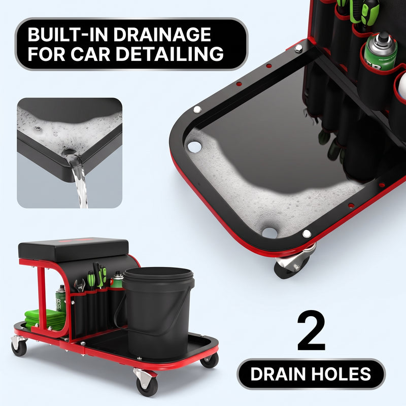Rolling Mechanic Stool with Tool Tray - Creeper Seat with Wheels for Garage & Shop, Rolling Work Stool with Wheels for Mechanics, Auto Repair Workshop - 6