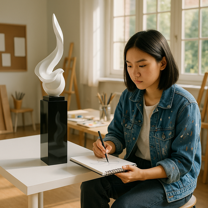 Exclusive White Flame Floor Sculpture with Black Stand - Premium 65" Museum-Quality Art Collection
