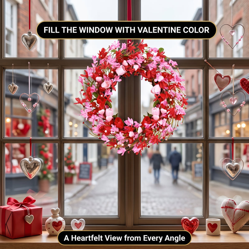 VALENTINE WREATHS FOR FRONT DOOR – HEART & BERRY FLORAL WREATH FOR VALENTINE’S DAY DÉCOR - 6