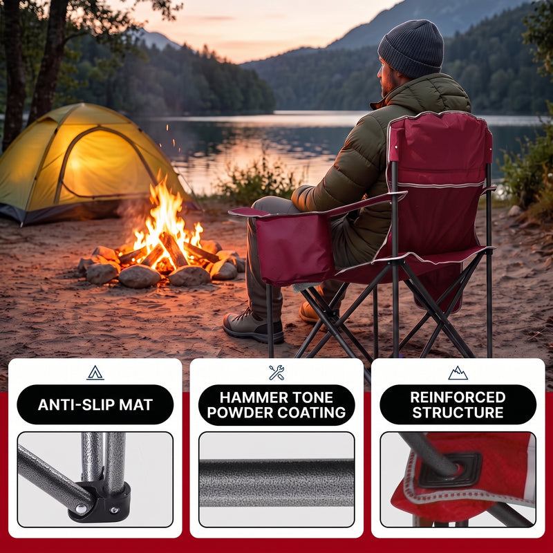 Heavy Duty Portable Folding Camping Chair with Cup Holder & Cooler Pocket - 6