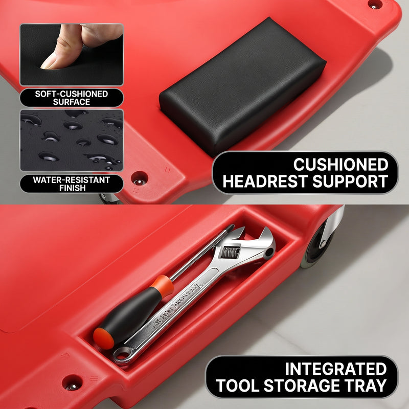 Low Profile Rolling Garage Creeper - Mechanic Creeper with Padded Headrest & Tool Trays, Under Car Roller for Automotive Repair, Rolling Car Creeper - 6