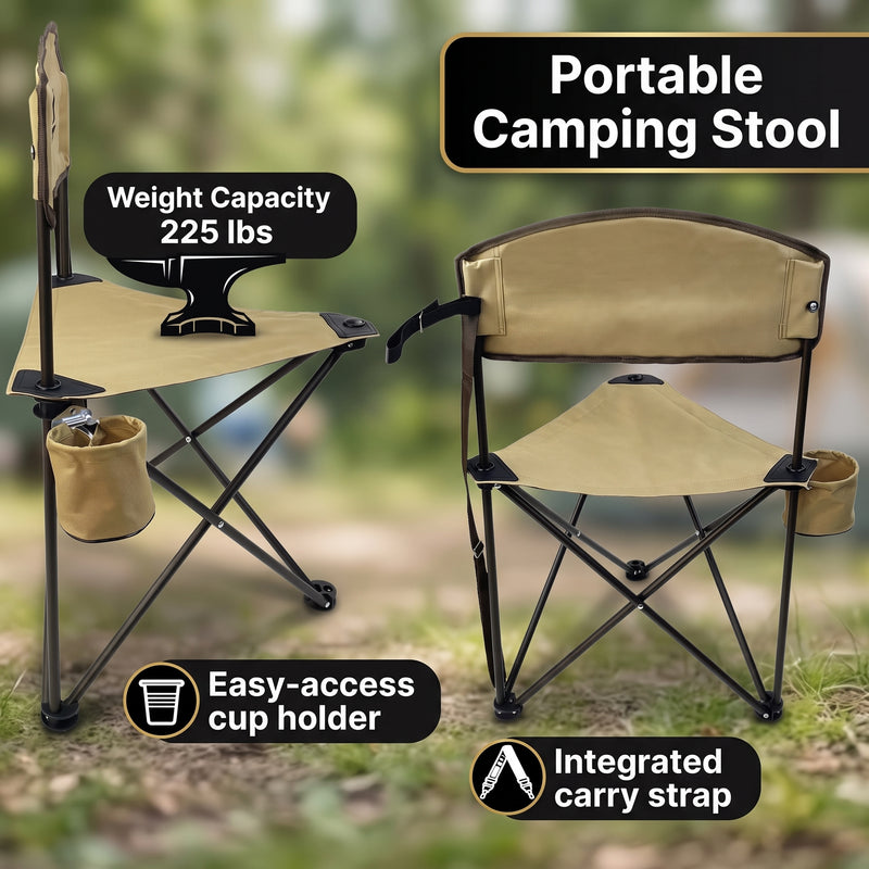 Tri-Lite Stool w/Back, Lightweight Portable Fishing Chair w/Cupholder and Carry Strap, Supports 225-Lb, Portable Outdoor Chair for the Hunting Blind, Camping, Travel, Hiking - 6