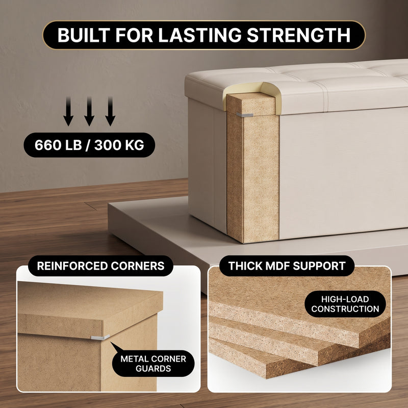 BENCH WITH STORAGE – FOLDING OTTOMAN WITH PADDED SEAT - 6
