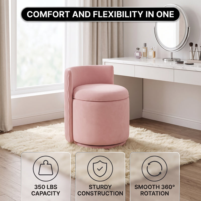 VANITY CHAIR WITH STORAGE – 360° SWIVEL VELVET SEAT - 6