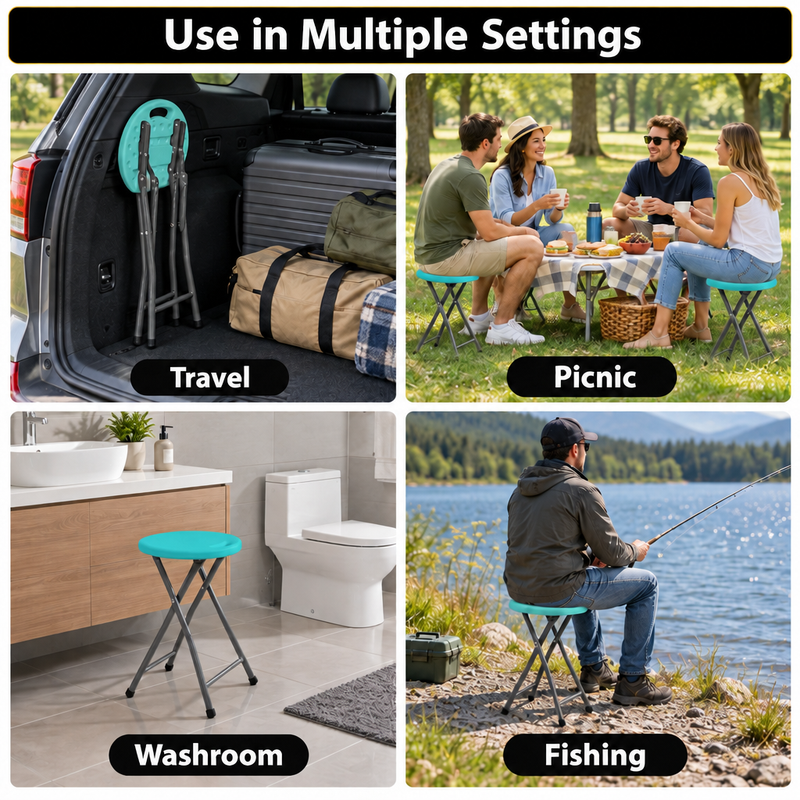 Folding Stool with Metal Frame – Indoor & Outdoor Seating - 6