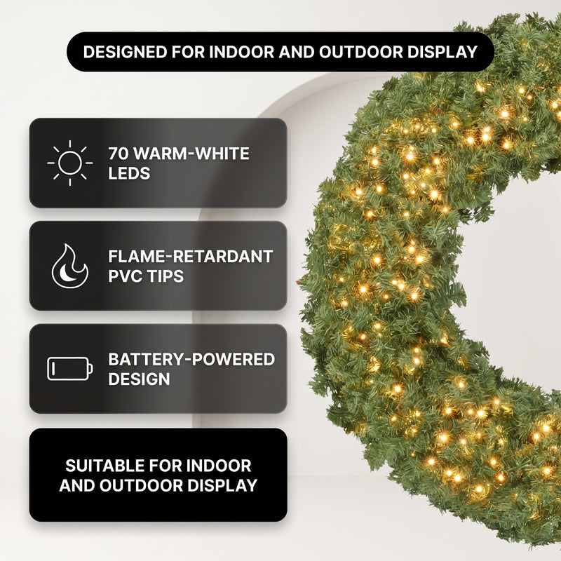 Pre-Lit Christmas Wreath with Warm LED Lights - 6