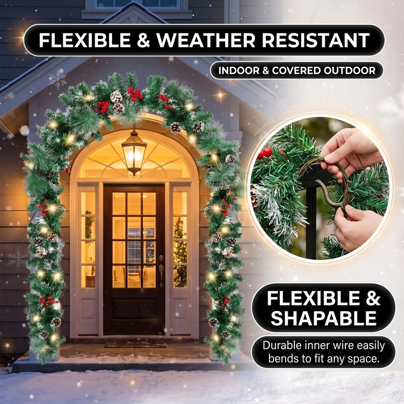 CHRISTMAS GARLAND WITH LIGHTS – PRE-LIT HOLIDAY GREENERY - 6