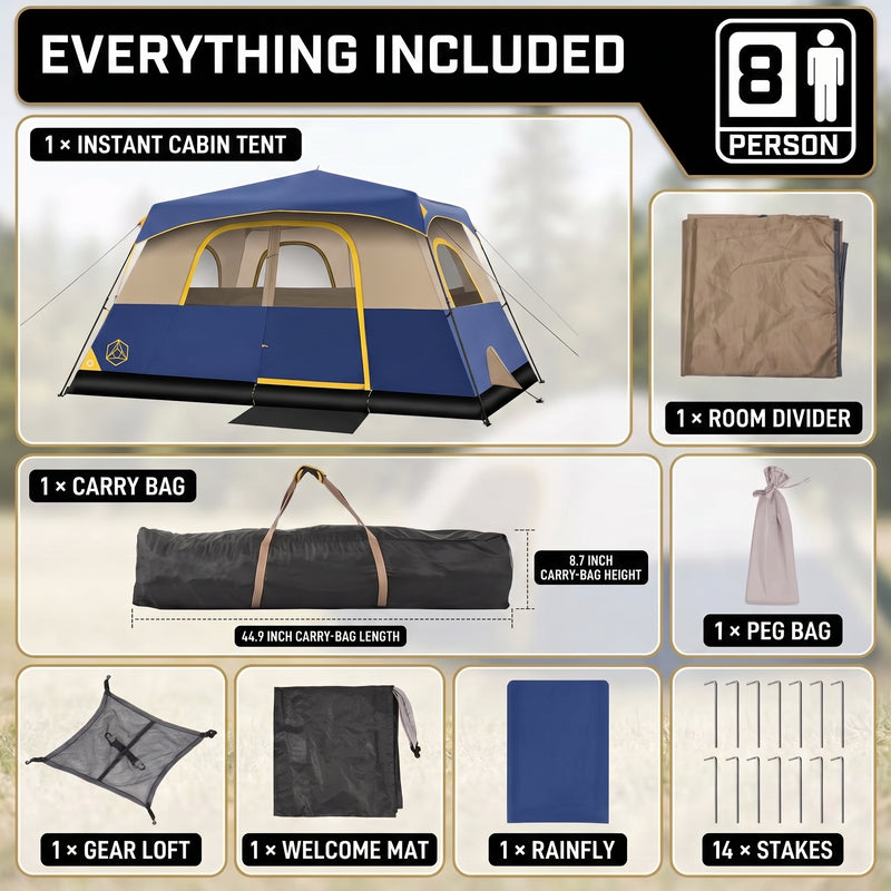 8–10 Person Instant Cabin Camping Tent with Room Divider - 6