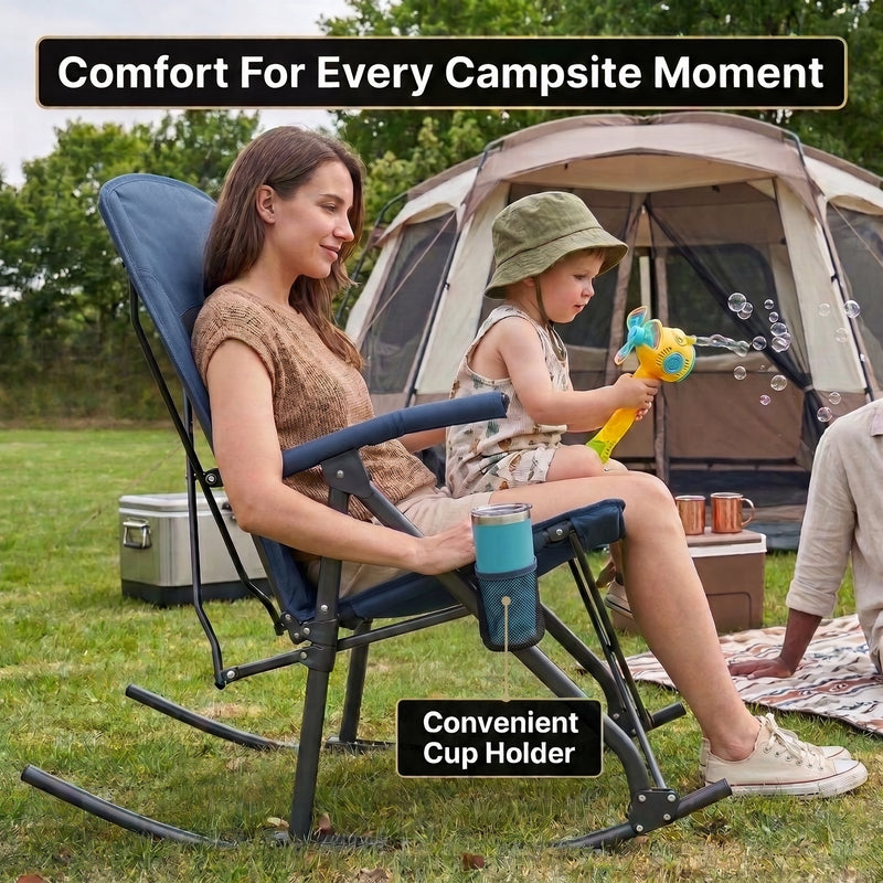High Back Folding Rocking Camping Chair – Oversized Portable Outdoor Rocker with Cup Holder, Carry Bag & Heavy-Duty Steel Frame - 6