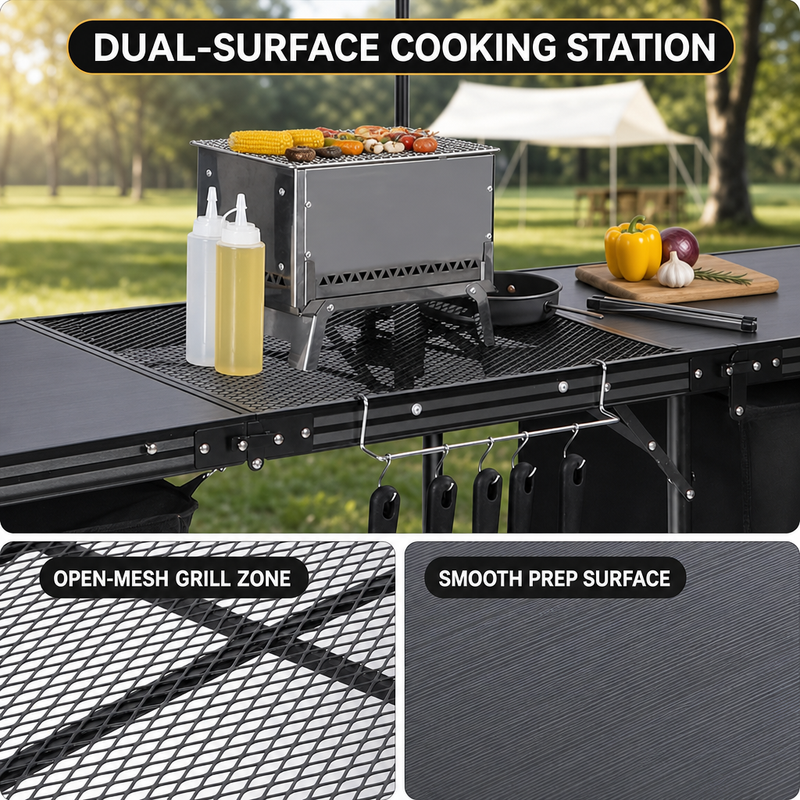 Camping Portable Cook Station/Kitchen Table, Folding Outdoor Cooking Table with Storage - 6