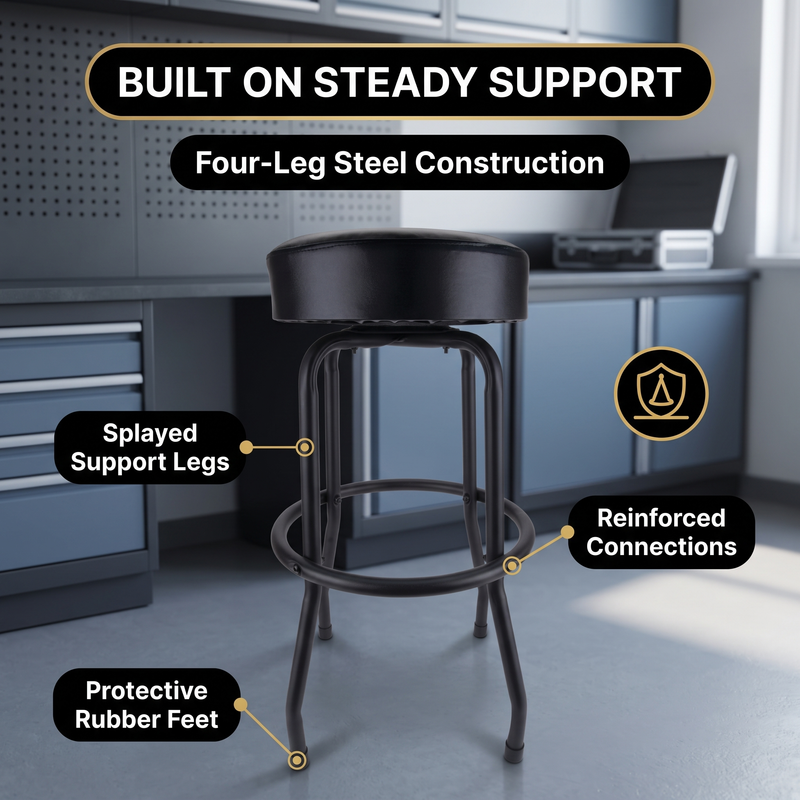 Swivel Bar Stool for Garage & Shop - Backless Counter Stool with Padded Seat, Workbench Stool for Workshop, Single Bar Stool with Chrome Legs - 6
