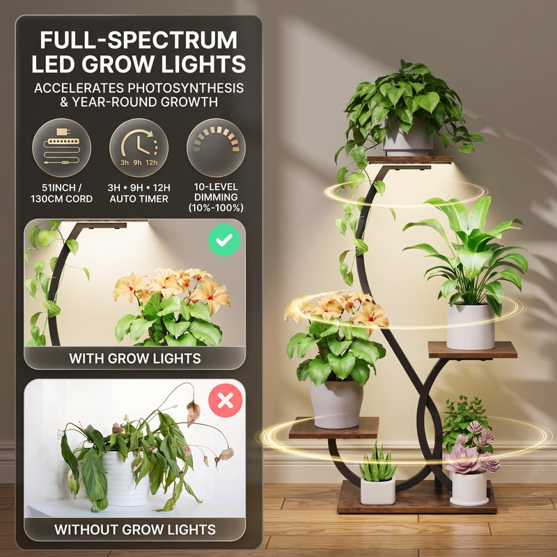 PLANT STAND WITH GROW LIGHTS – MULTI-TIER INDOOR SHELF - 6