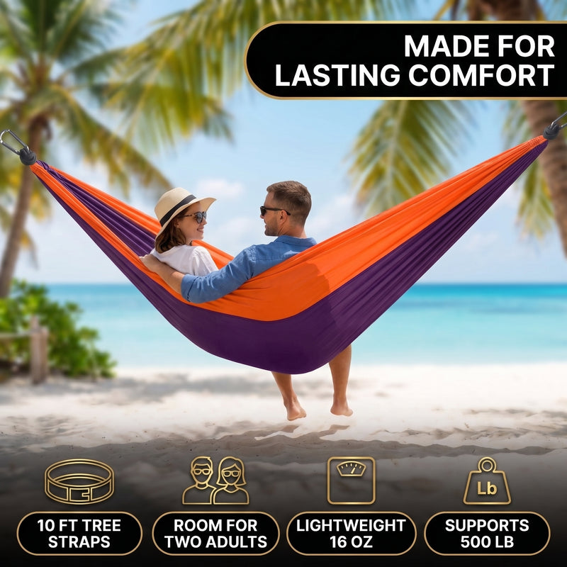 Portable Camping Hammock with Tree Straps – Lightweight Nylon Travel Hammock - 6